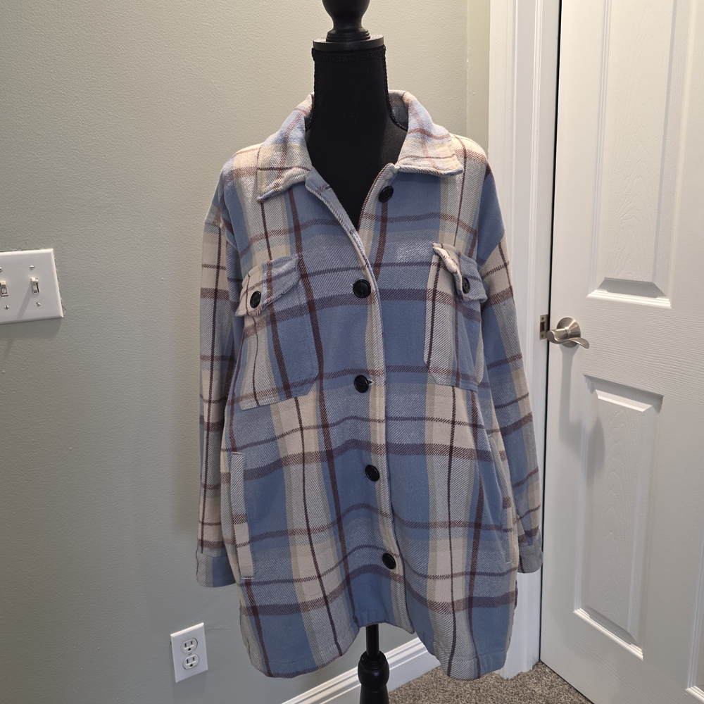 Lucky Brand Blue and Cream Plaid Flannel